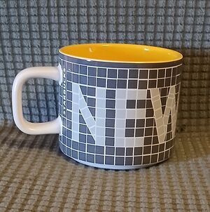 Starbucks NYC Subway Tile Pigeon Grey  and Yellow 12 oz Mug (122925B)